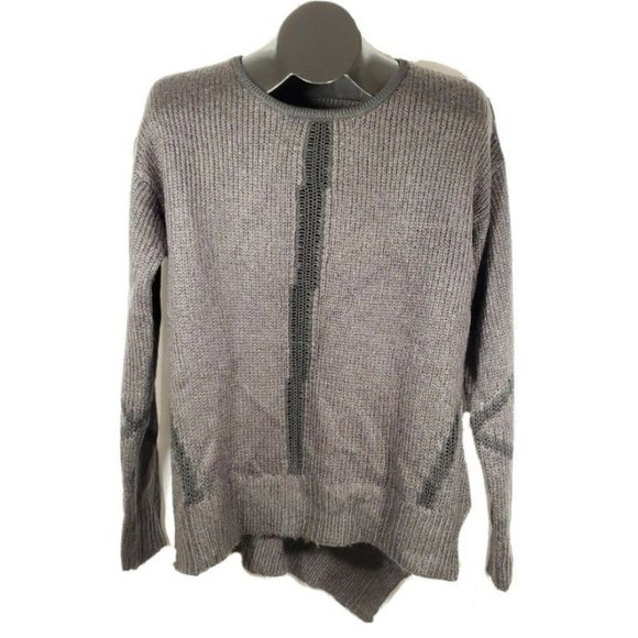 DEVOTED Colorblock Open Knit Sweater Medium Black Charcoal Long Sleeve Acrylic - Picture 1 of 10